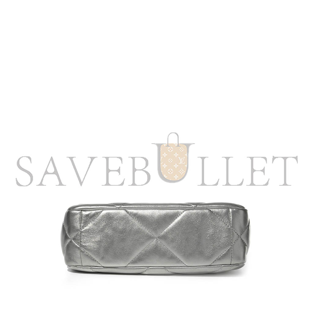 Ch*el 19 flap bag silver quilted lambskin gold and ruthenium hardware as1160 (26*16*9cm)